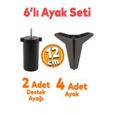 Badem10 Sedir 6'lı Set Mobilya Tv Ünitesi Çekyat Koltuk Kanepe Destek Ayağı 12 Cm Siyah Baza Ayakları M8