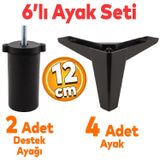 Badem10 Sedir 6'lı Set Mobilya TV Ünitesi Çekyat Koltuk Kanepe Destek Ayağı 12 cm Siyah Kanat 17 Baza Ayak