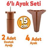 Badem10 Sedir 6'lı Set Mobilya TV Ünitesi Çekyat Koltuk Kanepe Destek Ayağı 15 cm Ahşap Desenli Baza Ayak