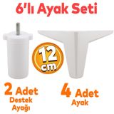 Badem10 Sedir 6'lı Set Mobilya TV Ünitesi Çekyat Koltuk Kanepe Destek Baza Ayağı 12 cm Beyaz Kanat 17 Ayak