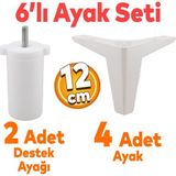 Badem10 Sedir 6'lı Set Mobilya Tv Ünitesi Çekyat Koltuk Kanepe Destek Yükseltici Ayağı 12 cm Beyaz Baza Ayakları M8 Destek - 12 cm Beyaz Baza Ayak M8 Destek