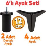 Badem10 Sedir 6'lı Set Mobilya Tv Ünitesi Çekyat Koltuk Kanepe Destek Yükseltici Ayağı 12 cm Siyah Kanat 17 Baza Ayakları