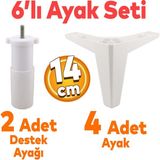 Badem10 Sedir 6'lı Set Mobilya Tv Ünitesi Çekyat Koltuk Kanepe Destek Yükseltici Ayağı 14 cm Beyaz Kanat 17 Ayakları
