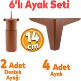 Badem10 Sedir 6'lı Set Mobilya Tv Ünitesi Çekyat Koltuk Kanepe Destek Yükseltici Ayağı 14 cm Kahverengi Kanat 17 Ayakları