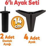 Badem10 Sedir 6'lı Set Mobilya Tv Ünitesi Çekyat Koltuk Kanepe Destek Yükseltici Ayağı 14 cm Siyah Kanat 17 Baza Ayakları