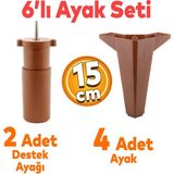 Badem10 Sedir 6'lı Set Mobilya Tv Ünitesi Çekyat Koltuk Kanepe Destek Yükseltici Ayağı 15 cm Ahşap Desenli Baza Ayakları