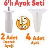 Badem10 Sedir 6'lı Set Mobilya Tv Ünitesi Çekyat Koltuk Kanepe Destek Yükseltici Ayağı 15 cm Beyaz Baza Ayakları