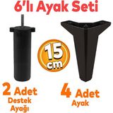 Badem10 Sedir 6'lı Set Mobilya Tv Ünitesi Çekyat Koltuk Kanepe Destek Yükseltici Ayağı 15 cm Siyah Baza Ayakları