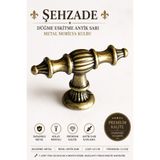 Badem10 Şehzade Düğme Eskitme Antik Sarı Metal Mobilya Mutfak Çekmece Dolap Dolabı Kulpu Kulbu Kulpları