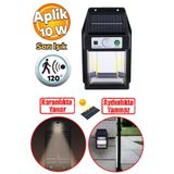Badem10 Sensörlü Bahçe Duvar Dış Mekan Aydınlatma Apliği Aplik Güneş Enerjili 3 Modlu Sarı Işıklı 10 W Fener