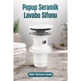 Badem10 Seramik Bas Aç-Kapa Lavabo Gider Borusu Sifonu Pop-Up Beyaz Hortumu Koku Önleyici Kafa