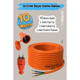 Badem10 Seyyar (10 Metre) Uzatma Kablosu TTR CCA Telli 3x1.5 mm Elektrik Kablo Kontrol Kalem Dişi Erkek Fiş