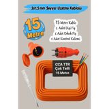Badem10 Seyyar (15 Metre) 3x1.5 mm Uzatma Kablosu TTR CCA Telli Elektrik Kablo Kontrol Kalem Dişi Erkek Fiş