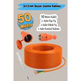Badem10 Seyyar (3x1.5 mm) 50 Metre Uzatma Kablosu TTR CCA Telli Elektrik Kablo Kontrol Kalem Dişi Erkek Fiş