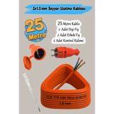 Badem10 Seyyar TTR CCA Telli 3x1.5 mm (25 Metre) Uzatma Kablosu Elektrik Kablo Kontrol Kalem Dişi Erkek Fiş