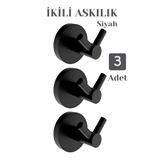 Badem10 Siyah İkili Askılık 3’lü Set Vidalı Paslanmaz Metal Duvar Askısı Banyo ve Mutfak İçin Modern Tasarım