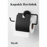 Badem10 Siyah Kapaklı Kağıt Havluluk Banyo Tuvalet Mutfak İçin Duvar Tipi Vidalı Montaj Modern Aksesuar