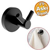 Badem10 Siyah Renk Metal Sağlam Banyo Lavabo 2'li Askılık Aparat Bornoz Havlu Asma Askı Vidalı