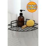 Badem10 Siyah Tek Katlı Duş Şampuanlık Banyo Rafı Metal Şampuan ve Aksesuar Düzenleyici Vidalı Montaj