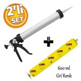 Badem10 Sosis Pu Silikon Mastik Gri Renk 600 ml Tabanca Güçlü Yapıştırıcı Sızdırmaz Yalıtım Tabancalı Set