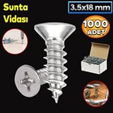 Badem10 Sunta Vidası 3.5x18 Paket 1000 ADET Sivri Uçlu Ahşap Tahta Ağaç Mobilya Ayak Kulp Vidası