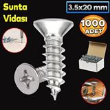 Badem10 Sunta Vidası 3.5x20 Paket 1000 ADET Sivri Uçlu Ahşap Tahta Ağaç Mobilya Ayak Kulp Vidası