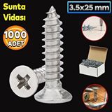 Badem10 Sunta Vidası 3.5x25 Paket 1000 ADET Sivri Uçlu Ahşap Tahta Ağaç Mobilya Ayak Kulp Vidası