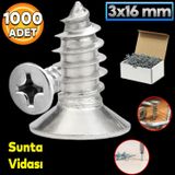 Badem10 Sunta Vidası 3x16 Paket 1000 ADET Sivri Uçlu Ahşap Tahta Ağaç Mobilya Ayak Kulp Vidası