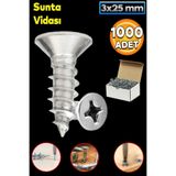 Badem10 Sunta Vidası 3x25 mm Paket 1000 ADET Sivri Uçlu Ahşap Tahta Ağaç Mobilya Ayak Kulp Vidası