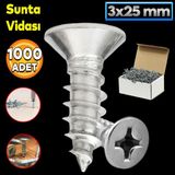 Badem10 Sunta Vidası 3x25 Paket 1000 ADET Sivri Uçlu Ahşap Tahta Ağaç Mobilya Ayak Kulp Vidası
