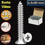 Badem10 Sunta Vidası 4.5x50 Paket 200 ADET Sivri Uçlu Ahşap Tahta Ağaç Mobilya Ayak Kulp Vidası