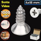 Badem10 Sunta Vidası 4x18 Paket 1000 ADET Sivri Uçlu Ahşap Tahta Ağaç Mobilya Ayak Kulp Vidası
