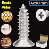 Badem10 Sunta Vidası 4x20 Paket 1000 ADET Sivri Uçlu Ahşap Tahta Ağaç Mobilya Ayak Kulp Vidası