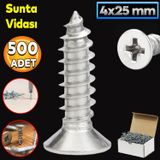Badem10 Sunta Vidası 4x25 Paket 500 ADET Sivri Uçlu Ahşap Tahta Ağaç Mobilya Ayak Kulp Vidası