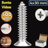 Badem10 Sunta Vidası 4x30 Paket 500 ADET Sivri Uçlu Ahşap Tahta Ağaç Mobilya Ayak Kulp Vidası