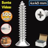 Badem10 Sunta Vidası 4x40 Paket 500 ADET Sivri Uçlu Ahşap Tahta Ağaç Mobilya Ayak Kulp Vidası