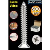 Badem10 Sunta Vidası 4x50 mm Paket 500 ADET Sivri Uçlu Ahşap Tahta Ağaç Mobilya Ayak Kulp Vidası