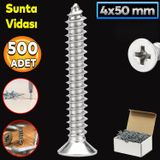Badem10 Sunta Vidası 4x50 Paket 500 ADET Sivri Uçlu Ahşap Tahta Ağaç Mobilya Ayak Kulp Vidası