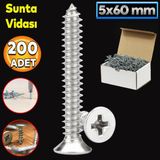 Badem10 Sunta Vidası 5x60 Paket 200 ADET Sivri Uçlu Ahşap Tahta Ağaç Mobilya Ayak Kulp Vidası
