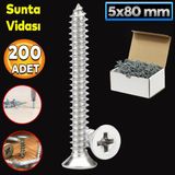 Badem10 Sunta Vidası 5x80 Paket 200 ADET Sivri Uçlu Ahşap Tahta Ağaç Mobilya Ayak Kulp Vidası