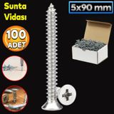 Badem10 Sunta Vidası 5x90 mm Paket 100 ADET Sivri Uçlu Ahşap Tahta Ağaç Mobilya Ayak Kulp Vidası