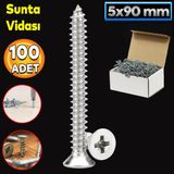 Badem10 Sunta Vidası 5x90 Paket 100 ADET Sivri Uçlu Ahşap Tahta Ağaç Mobilya Ayak Kulp Vidası