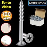 Badem10 Sunta Vidası 6x100 Paket 100 ADET Sivri Uçlu Ahşap Tahta Ağaç Mobilya Ayak Kulp Vidası