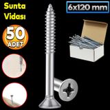 Badem10 Sunta Vidası 6x120 Paket 50 ADET Sivri Uçlu Ahşap Tahta Ağaç Mobilya Ayak Kulp Vidası