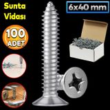 Badem10 Sunta Vidası 6x40 Paket 200 ADET Sivri Uçlu Ahşap Tahta Ağaç Mobilya Ayak Kulp Vidası