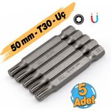 Badem10 T30 Bits Uç 50 mm Güçlü Tayvan Çeliği Mıknatıslı Tork Torx Manyetik 1/4" Matkap Ucu 5 cm Uzunluk - Gümüş