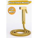 Badem10 Taharet Matik Lüx Gold Kare Model Su Tasarruflu Basınç Ayarlı Temizlik Duş Başlığı ve Hortum Seti