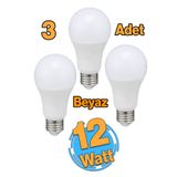 Badem10 Tasarruflu Ampul 12 W Led Lamba Beyaz E27 Duy 1150 Lümen Uzun Ömürlü 220 Volt Elektrik 3 Adet