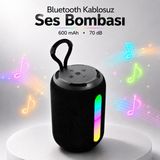 Badem10 Taşınabilir Bluetooth Hoparlör Ses Bombası Rgb LED Işıklı USB Type-C Aux Destekli Şarjlı Kablosuz - Çok Renkli