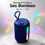 Badem10 Taşınabilir Mavi Bluetooth Hoparlör Rgb LED Işıklı Güçlü Ses Bombası USB Type-C Şarjlı Kablosuz - Çok Renkli